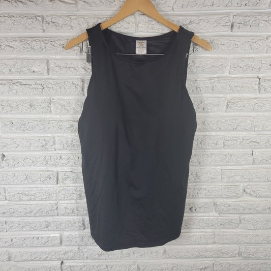 Lands End Women Swim Top 18 Plus Tank Built in Bra Black Lined Comfy Beach