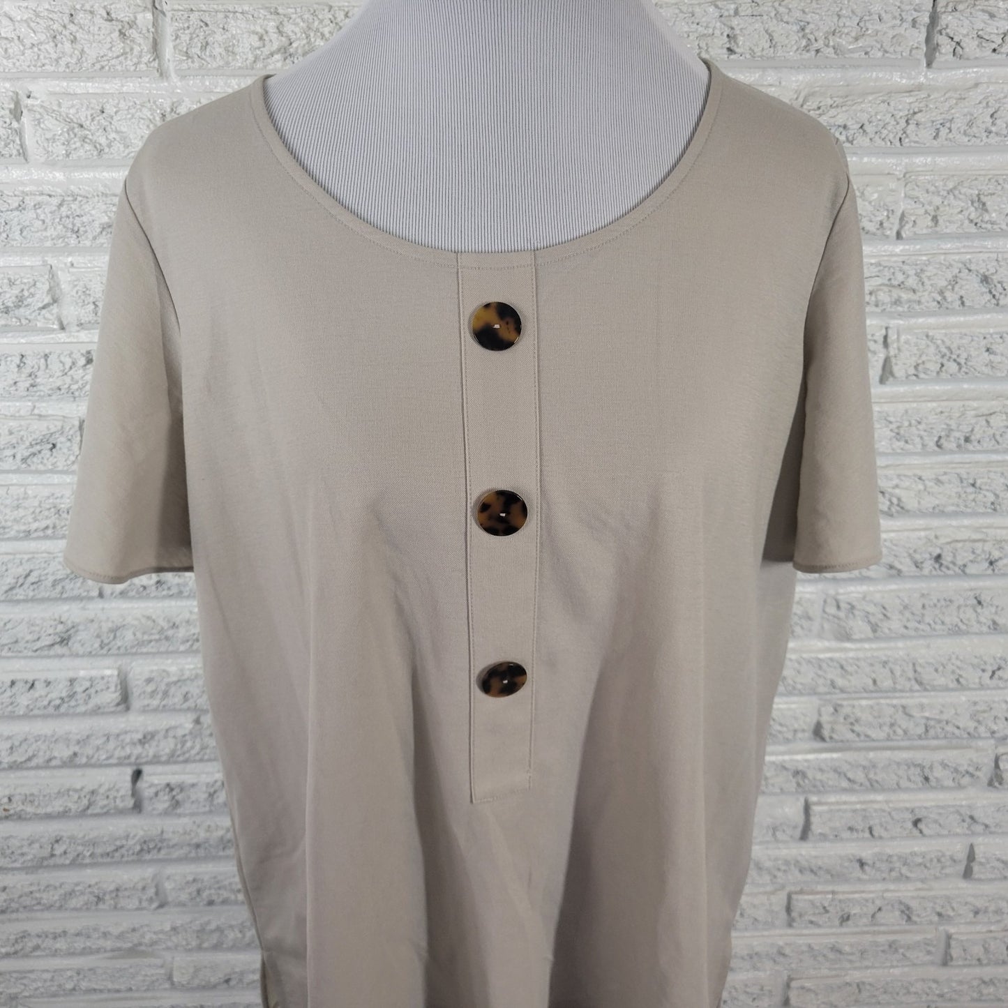 Alfani Womens Top 0X Plus Flutter Sleeve Beige Deco Buttons Office Lightweight