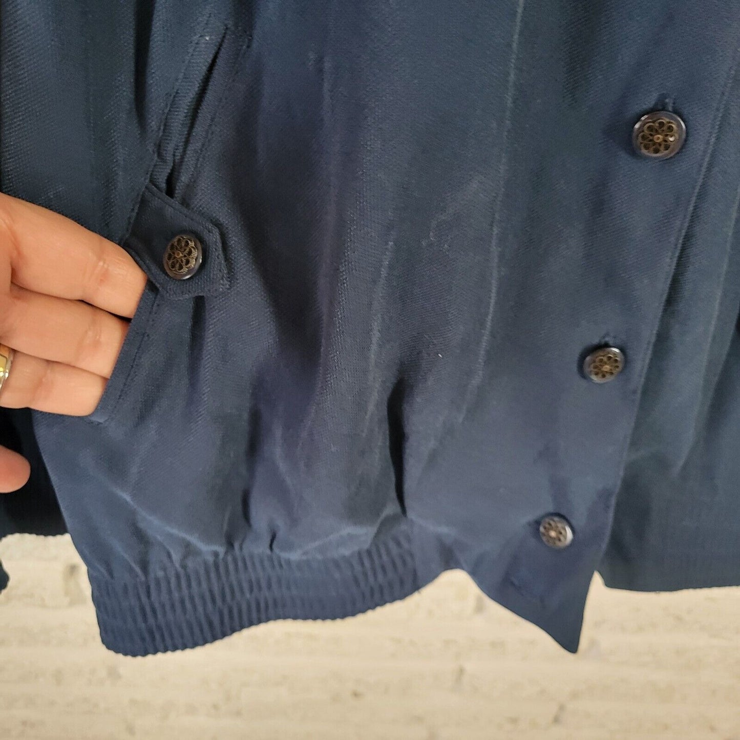 Alfred Dunner Womens Jacket 18W Button Up Blue Pockets Embroidered Casual Soft