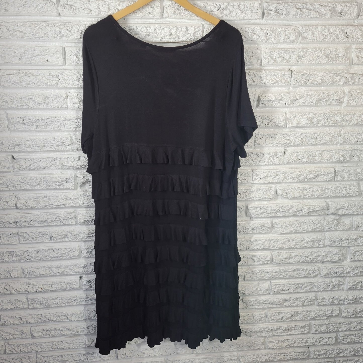 Colleen Lopez Women Dress 1X Plus Short Sleeve Black Tiered Rayon Blend Casual