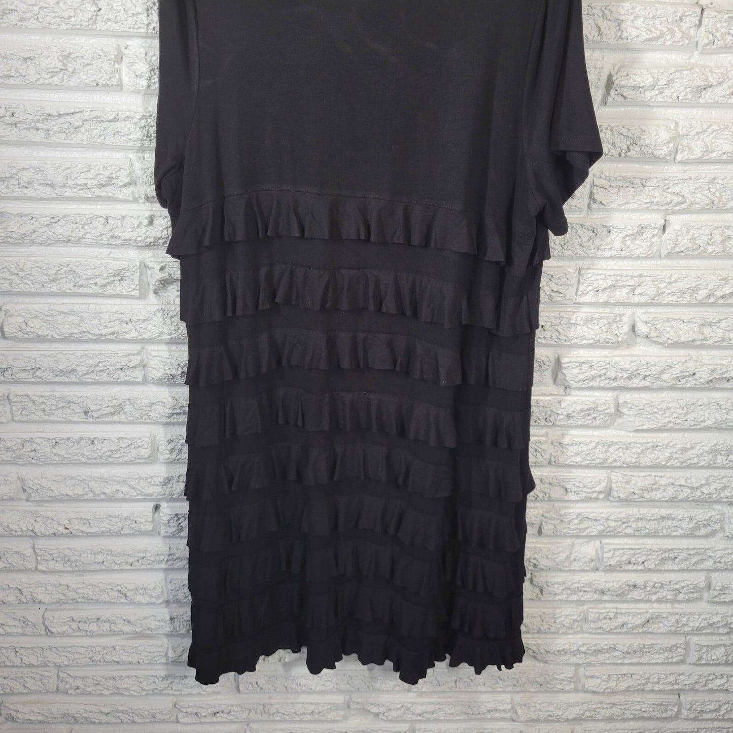 Colleen Lopez Women Dress 1X Plus Short Sleeve Black Tiered Rayon Blend Casual