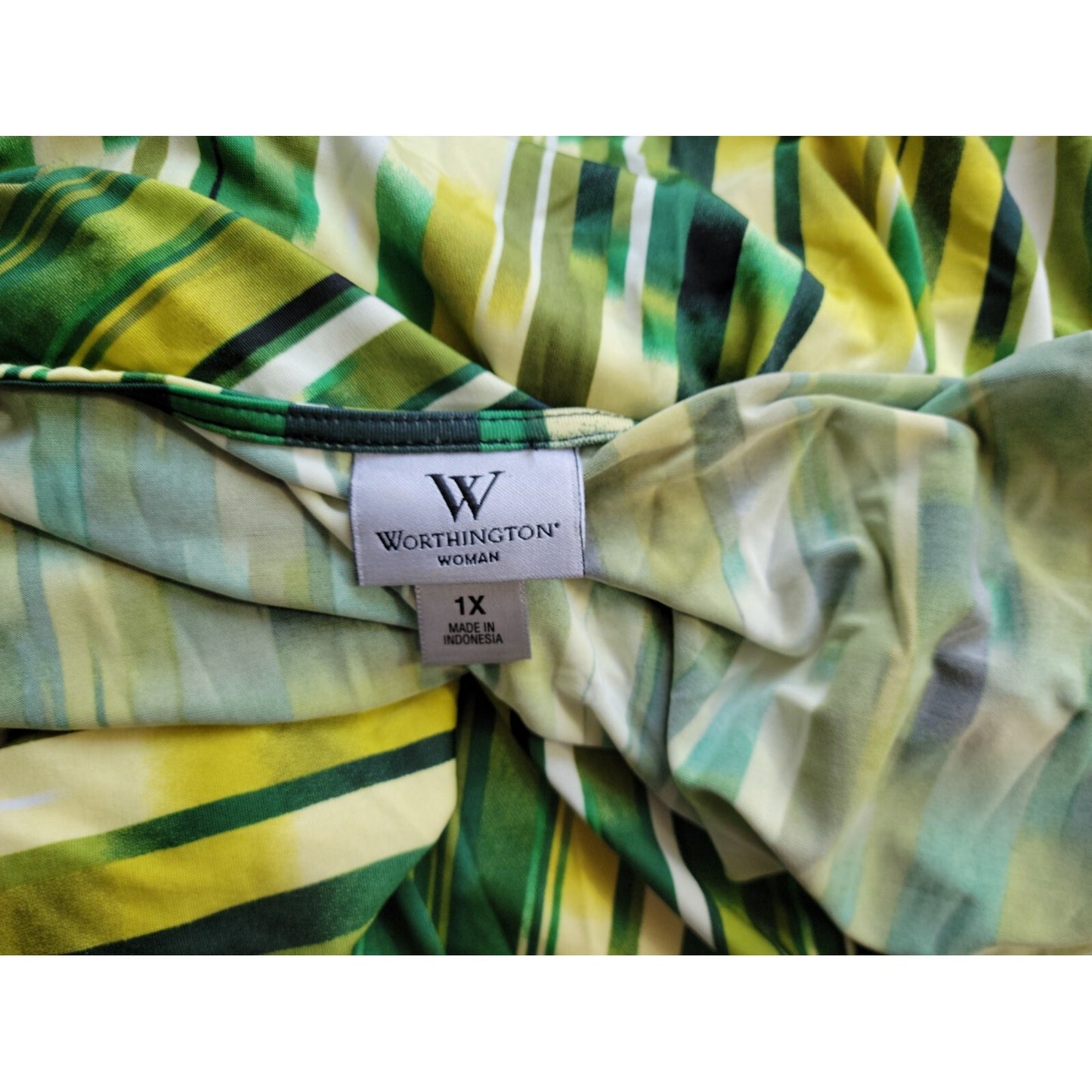 Worthington Womens Top 1X Plus Sleeveless Draped Neck Green Watercolor Office