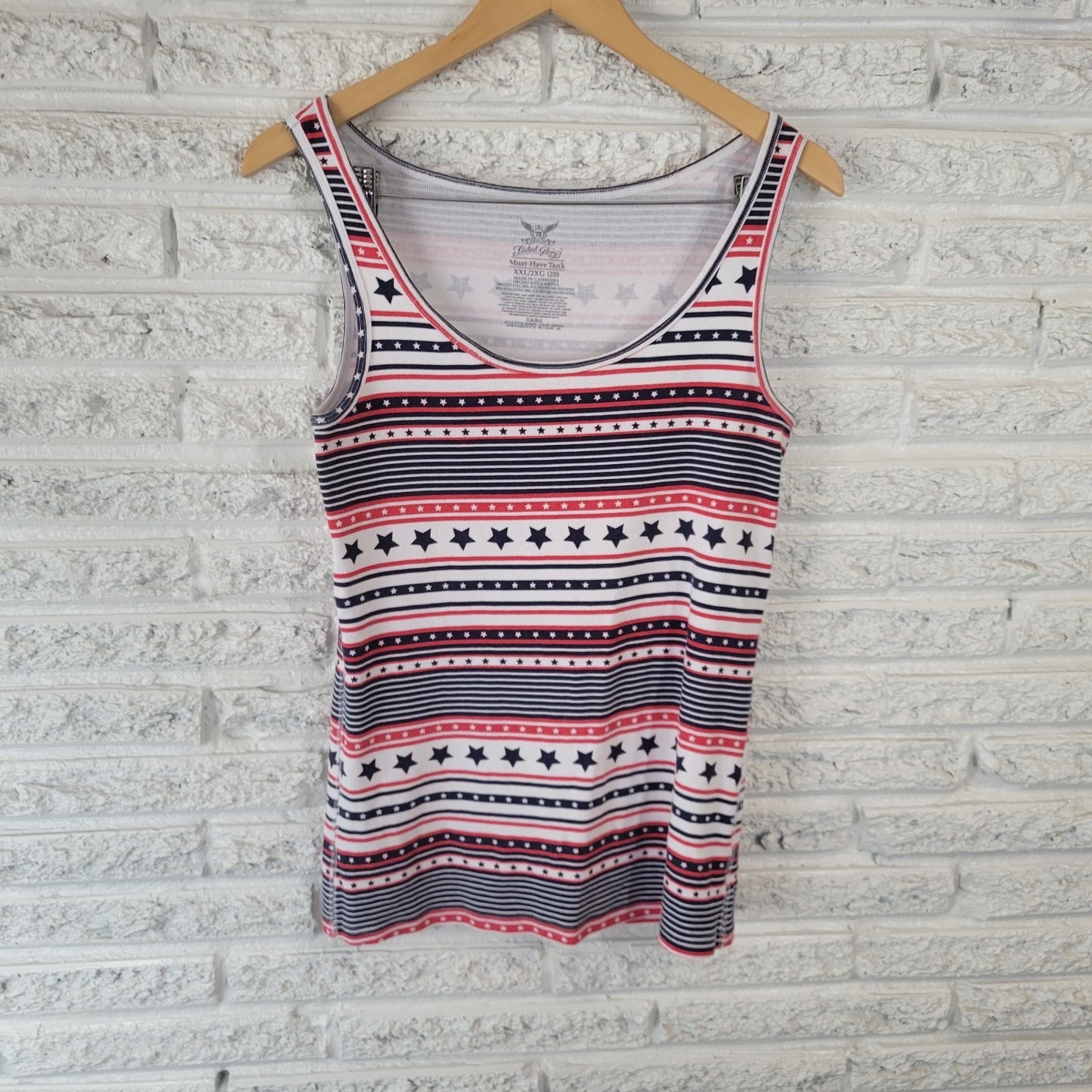 Fourth of July Faded Glory Womens Top XXL Plus Tank Knit Stars Stripes Blue Red