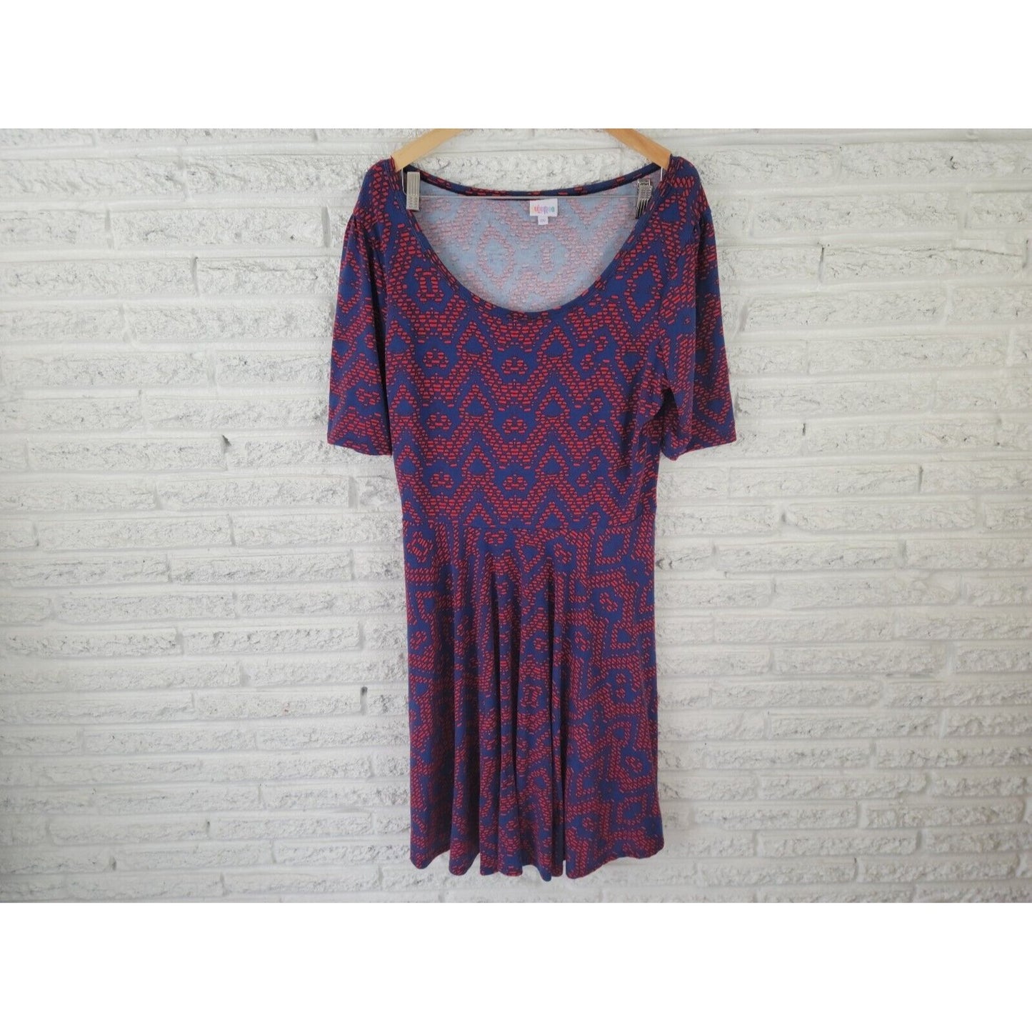 Lularoe Womens Dress 3XL Plus Shirt Short Sleeve Pullover Blue Geometric Casual