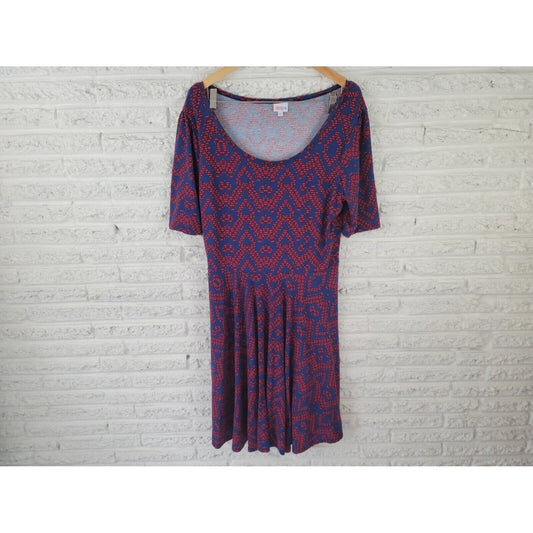 Lularoe Womens Dress 3XL Plus Shirt Short Sleeve Pullover Blue Geometric Casual