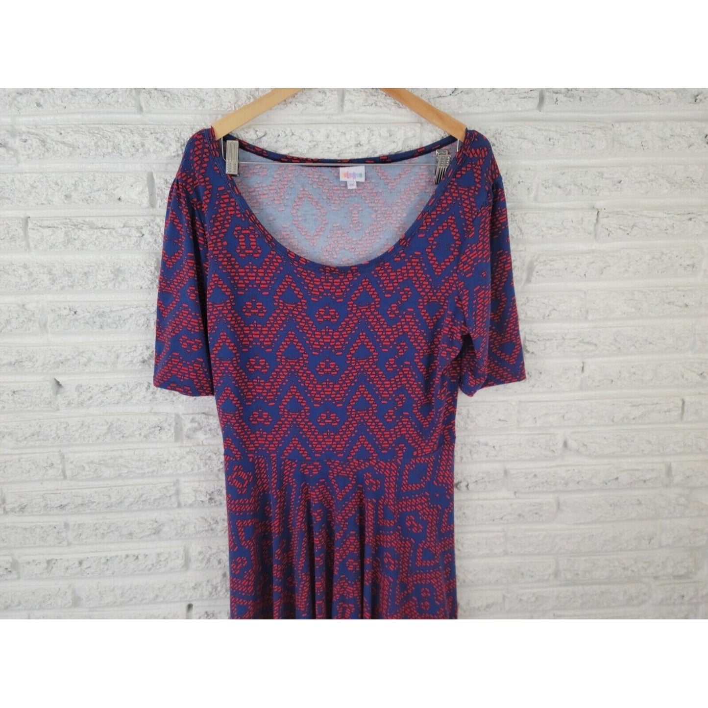 Lularoe Womens Dress 3XL Plus Shirt Short Sleeve Pullover Blue Geometric Casual