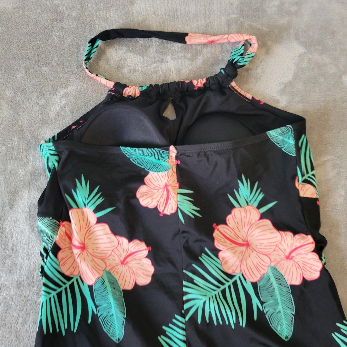 Crane Womens Swimsuit XXL Plus One Piece Halter Pink Black Floral Bra Keyhole