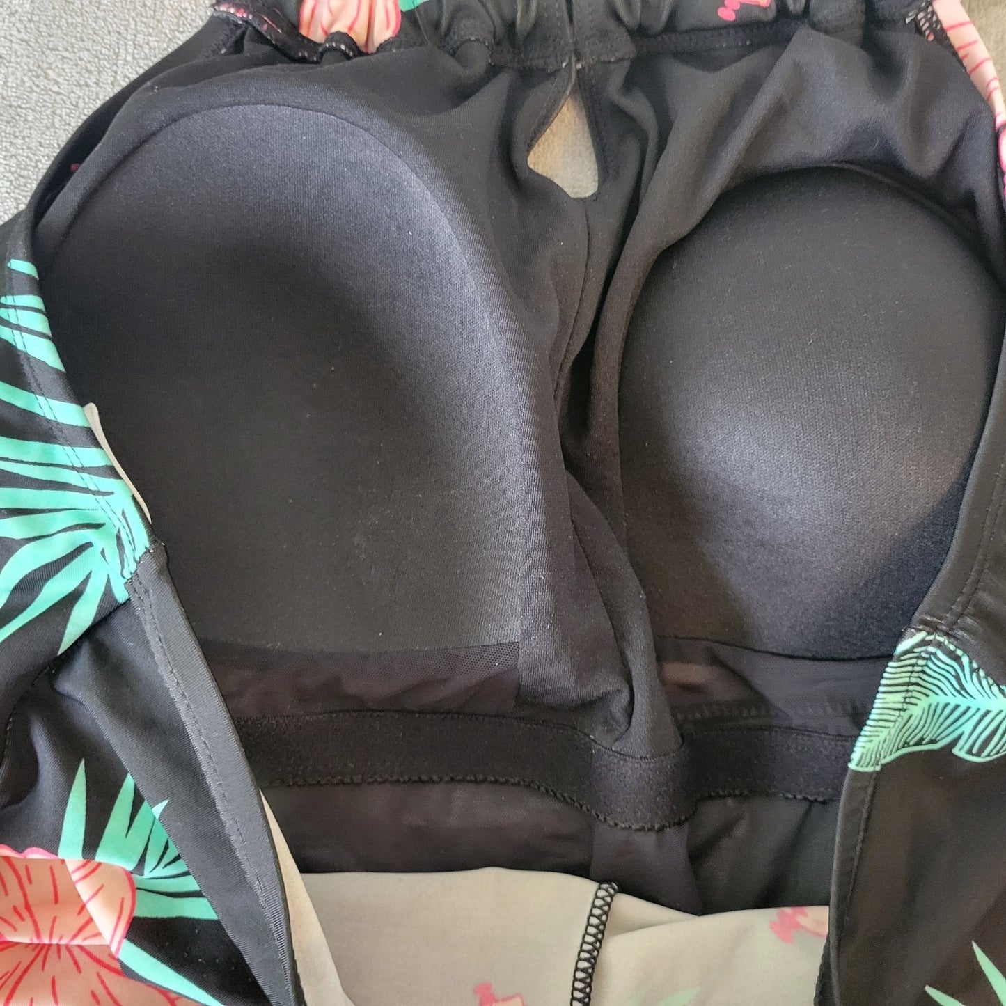 Crane Womens Swimsuit XXL Plus One Piece Halter Pink Black Floral Bra Keyhole