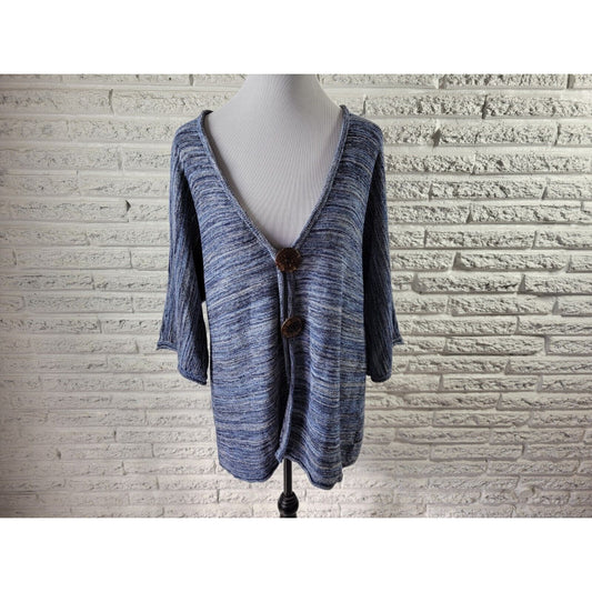 JM Collection Womens Sweater 2X Plus Cardigan Large Buttons Blue Metallic Marled
