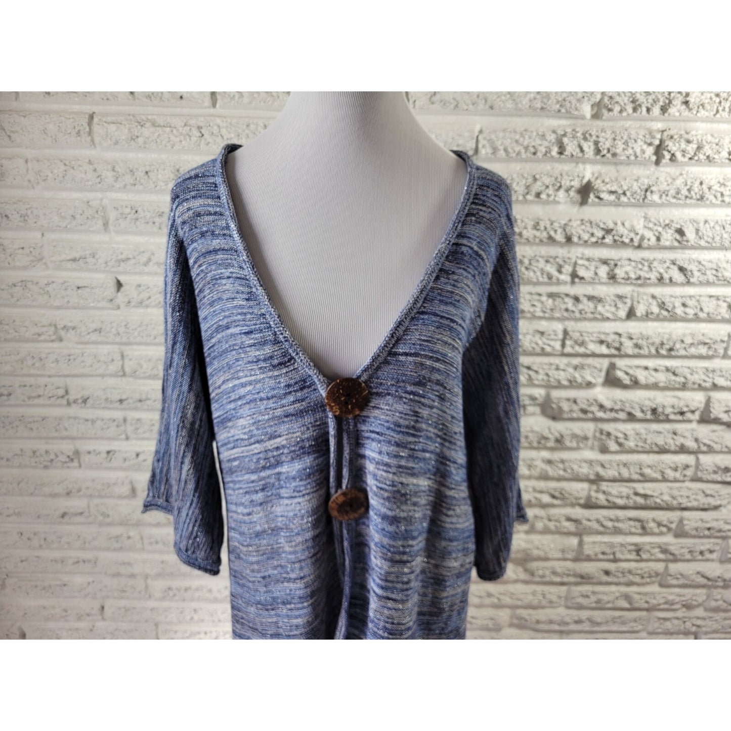 JM Collection Womens Sweater 2X Plus Cardigan Large Buttons Blue Metallic Marled