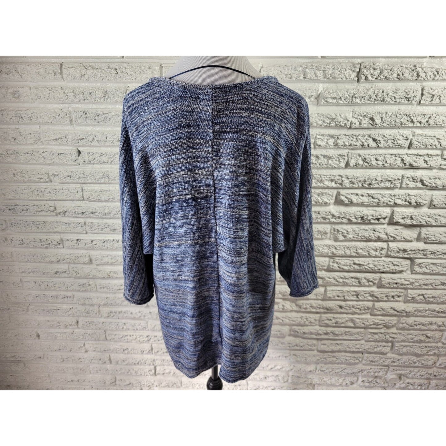 JM Collection Womens Sweater 2X Plus Cardigan Large Buttons Blue Metallic Marled