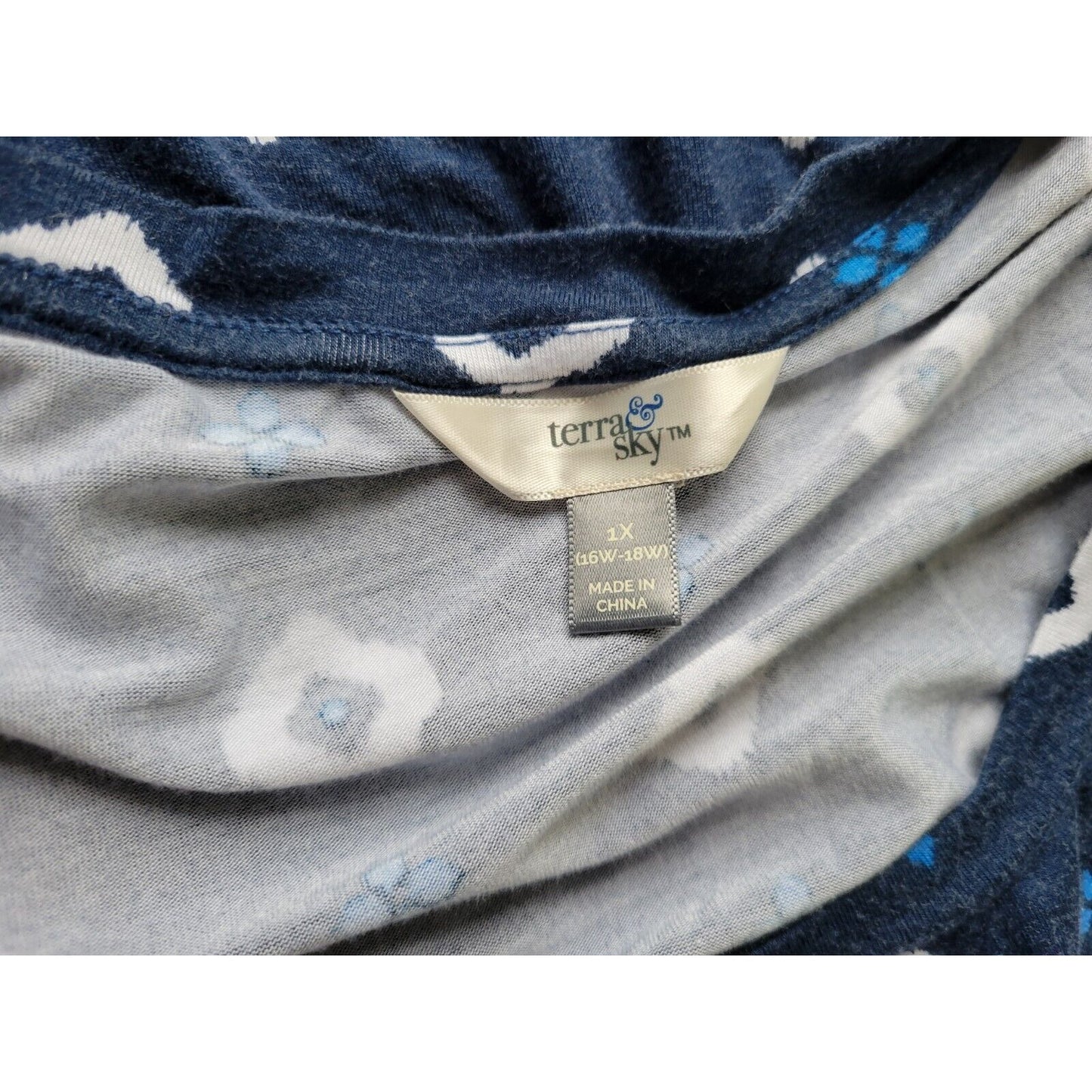 Terra Sky Womens Top 1X 16W 18W Plus Cap Sleeve Blue Diamond Rayon Spandex