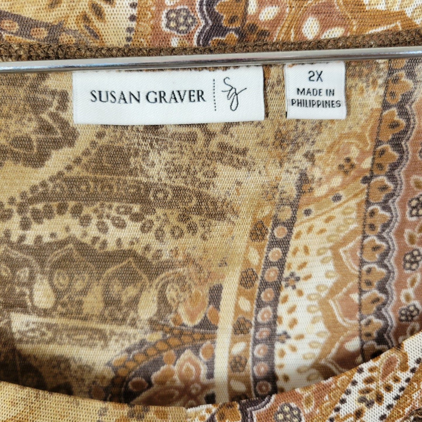 Susan Graver QVC Womens Top 2X Plus Tank Brown Paisley Polyester Sheer Office