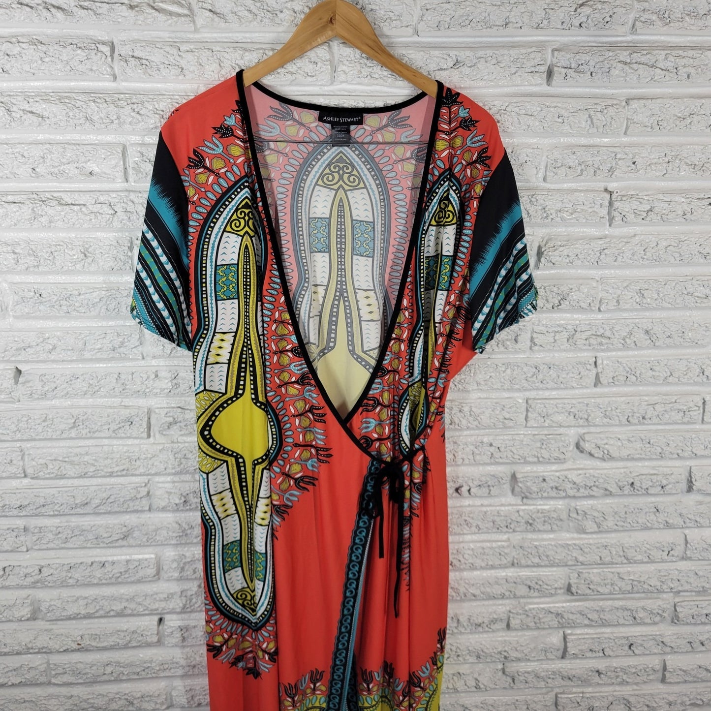 Ashley Stewart Women Dress 22 24 Plus Lagenlook Midi Layer Overlay Red Geometric