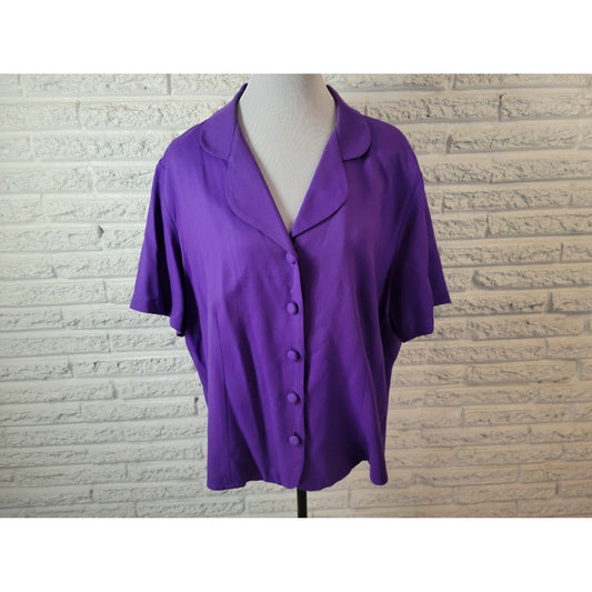 Radcliffe Sag Harbor Womens Jacket 2X Plus Blazer Cropped Purple Short Sleeve