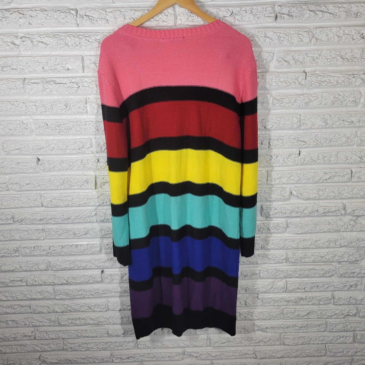 New York Co Womens Dress XXL Plus Sweater Long Sleeve Cable Knit Rainbow Acrylic