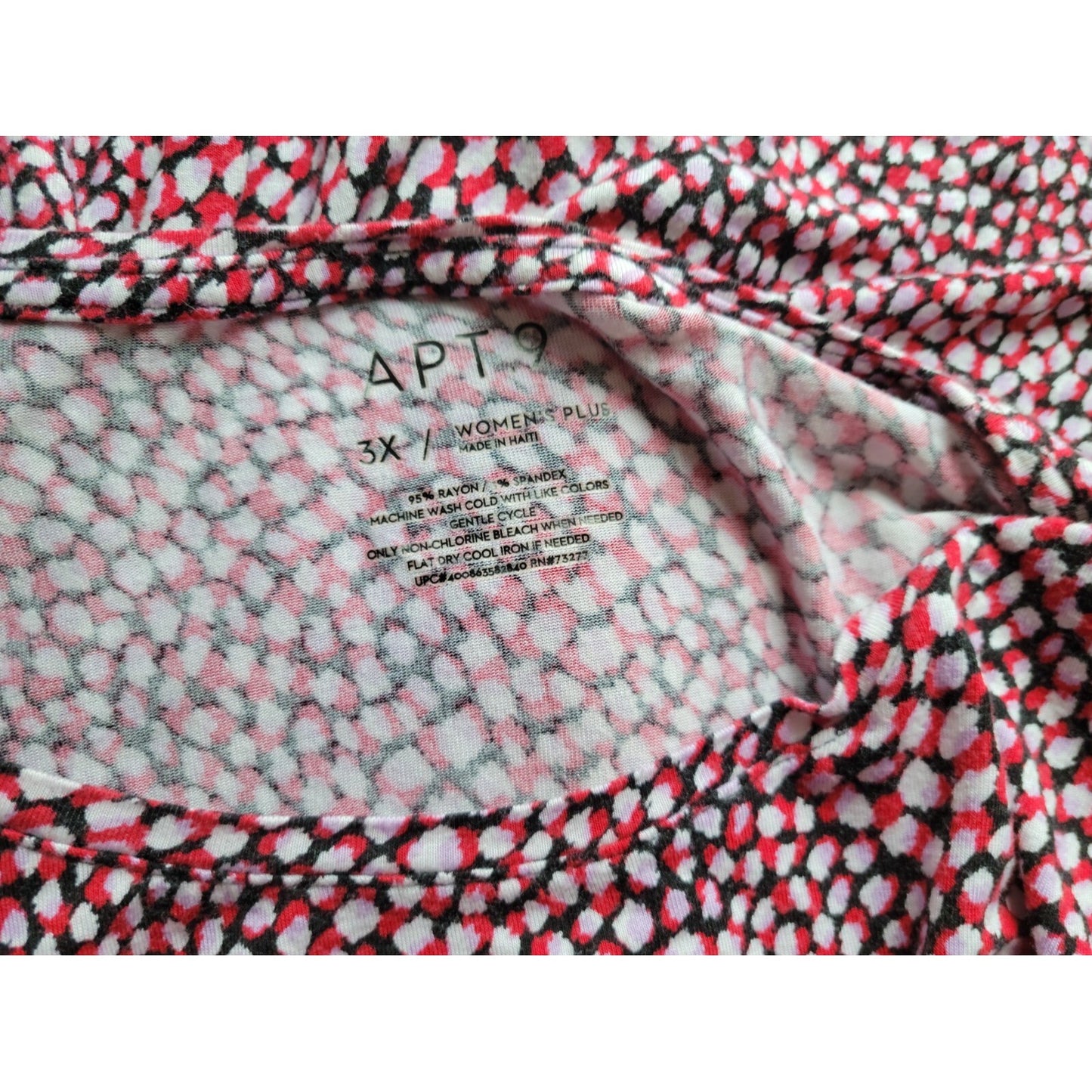 Apt 9 Womens Top 3X Plus Tunic Red Watercolor Lightweight Pullover Rayon Blend