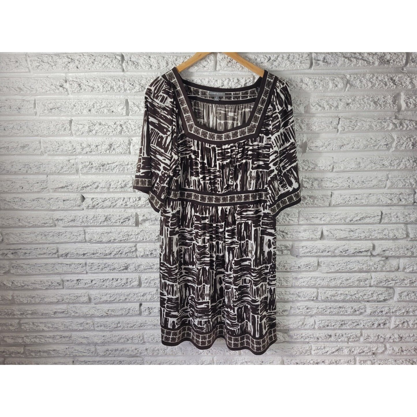 Apt 9 Womens Dress Extra Large XL Mini Short Sleeve Black Geometric Poly Blend