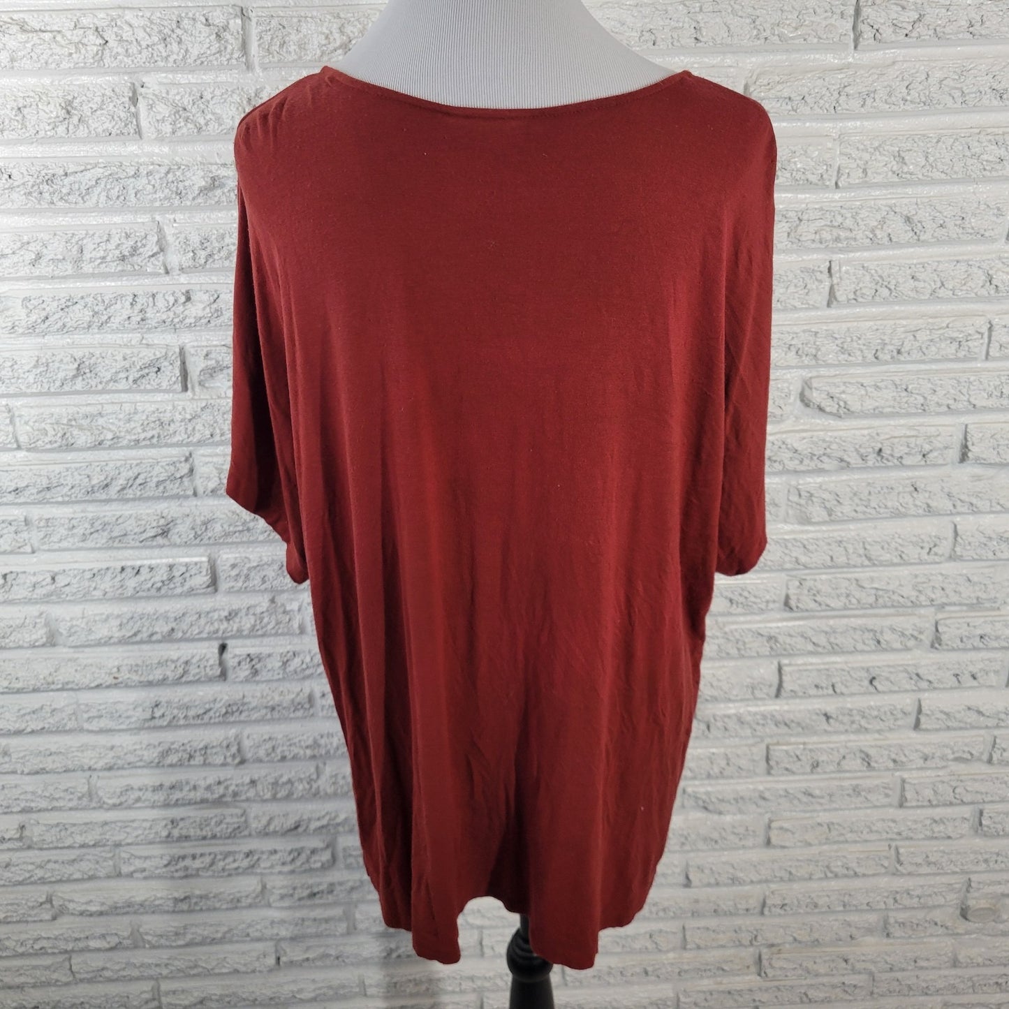 Catherines Women Top 0X 14W 16W Plus Short Sleeve Brown Ruffle Rayon Blend Comfy