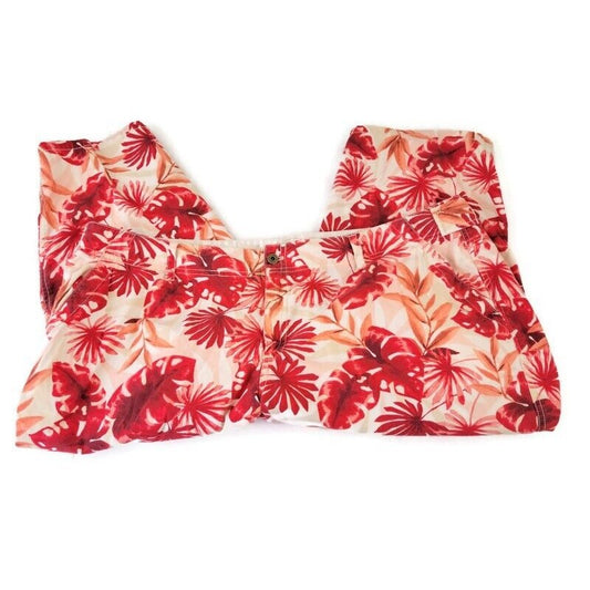 Liz Claiborne Women Pants 24P Plus Michaela Capri Red Floral Cotton Casual Comfy