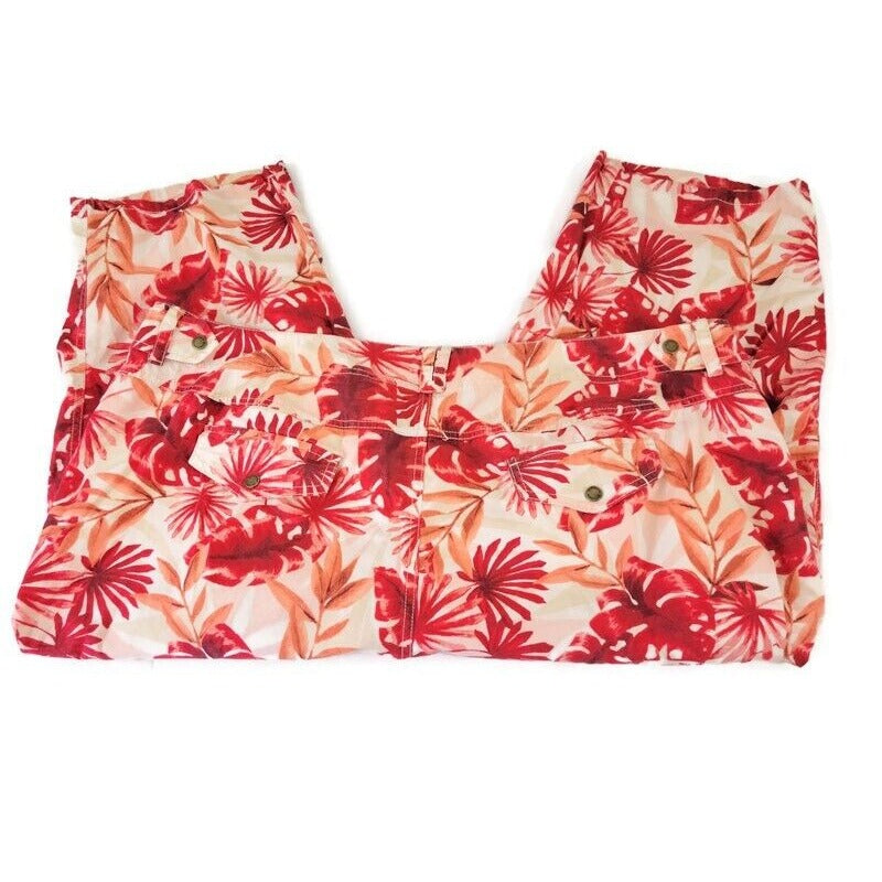 Liz Claiborne Women Pants 24P Plus Michaela Capri Red Floral Cotton Casual Comfy