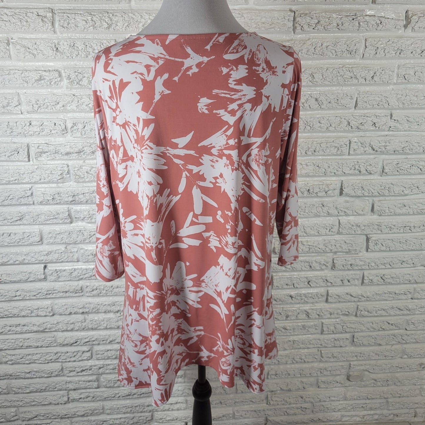 Alfani Womens Top 0X Plus Tunic Long Sleeve Pink White Watercolor Poly Blend