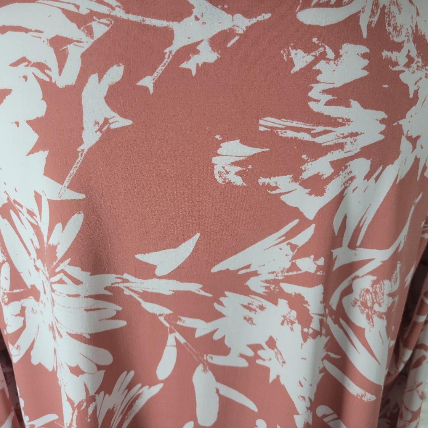 Alfani Womens Top 0X Plus Tunic Long Sleeve Pink White Watercolor Poly Blend