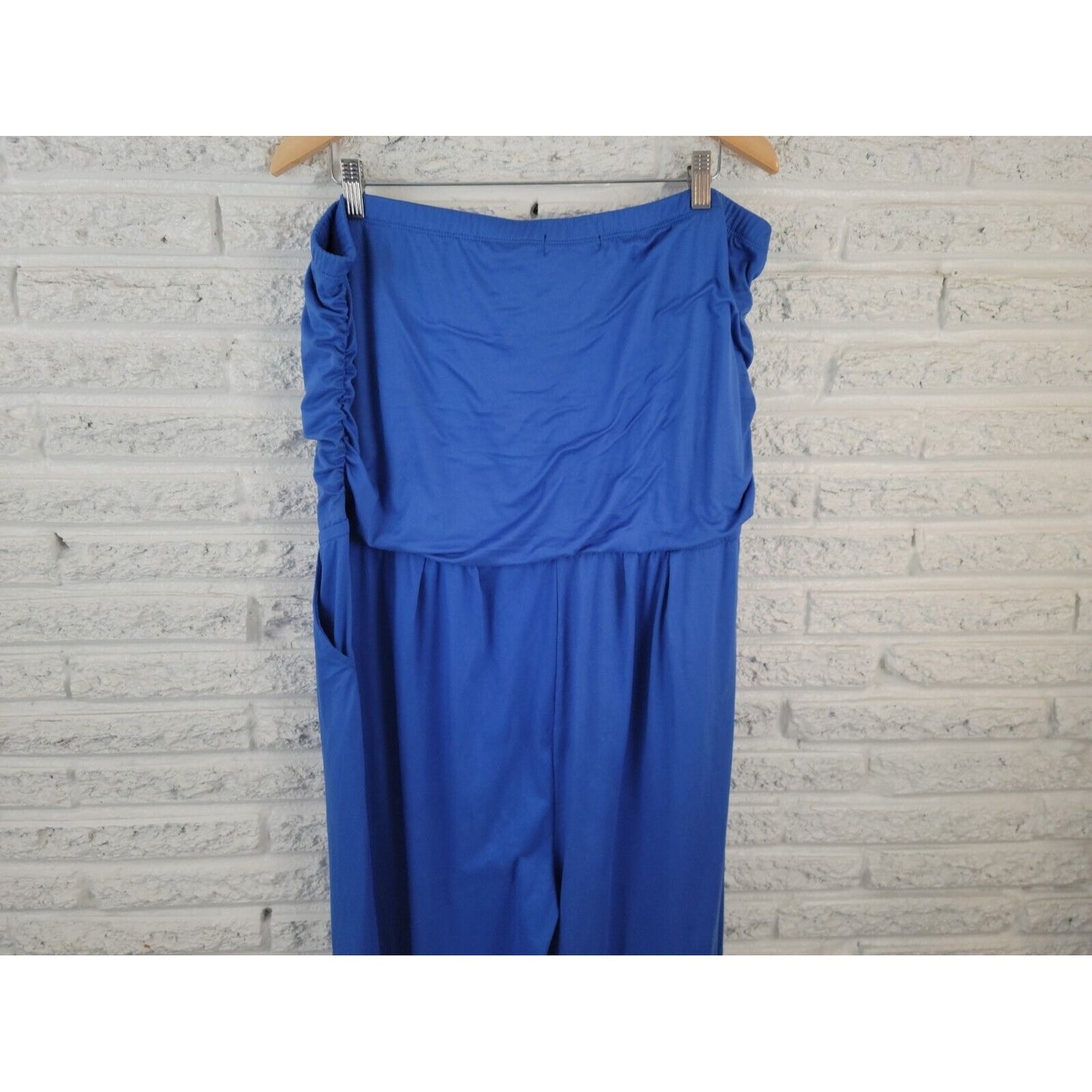Rouge Womens Jumpsuit 3X Sleeveless Tapered Leg Ruched Pullover Polyester Blue
