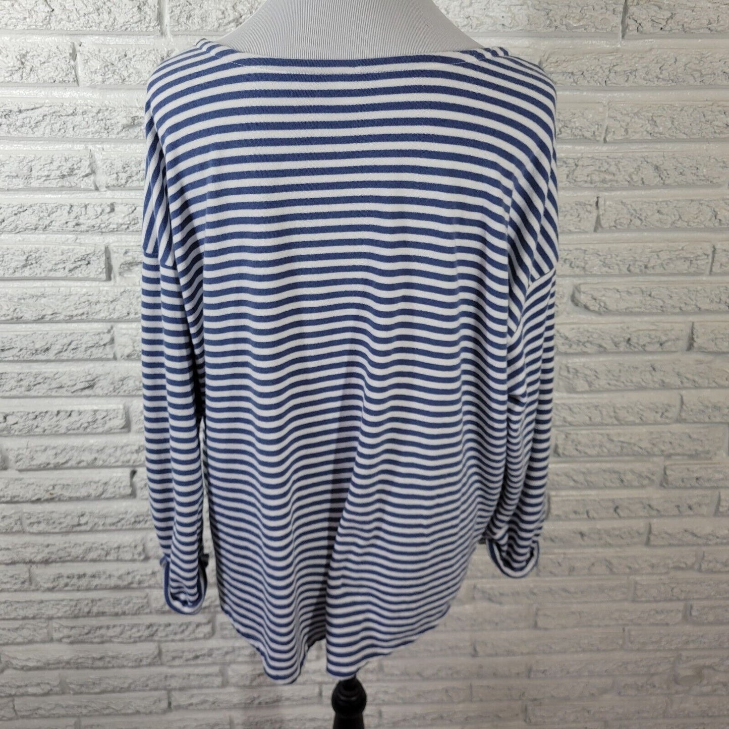 Old Navy Women Top XXL Tee Knit Cuff Sleeve Blue Stripe Cotton Blend Lightweight