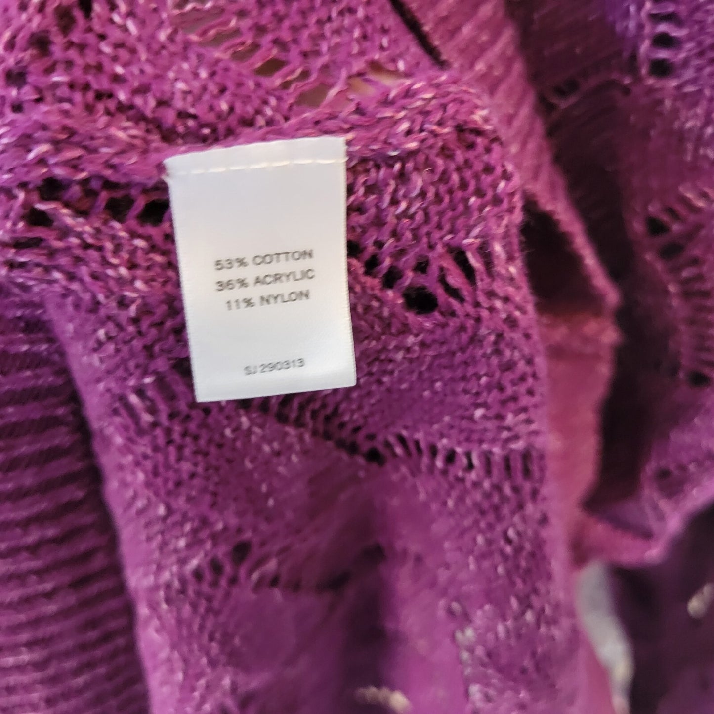 Sejour Womens Sweater 1X Plus Purple Soft Cotton Blend Lightweight Lattice Back