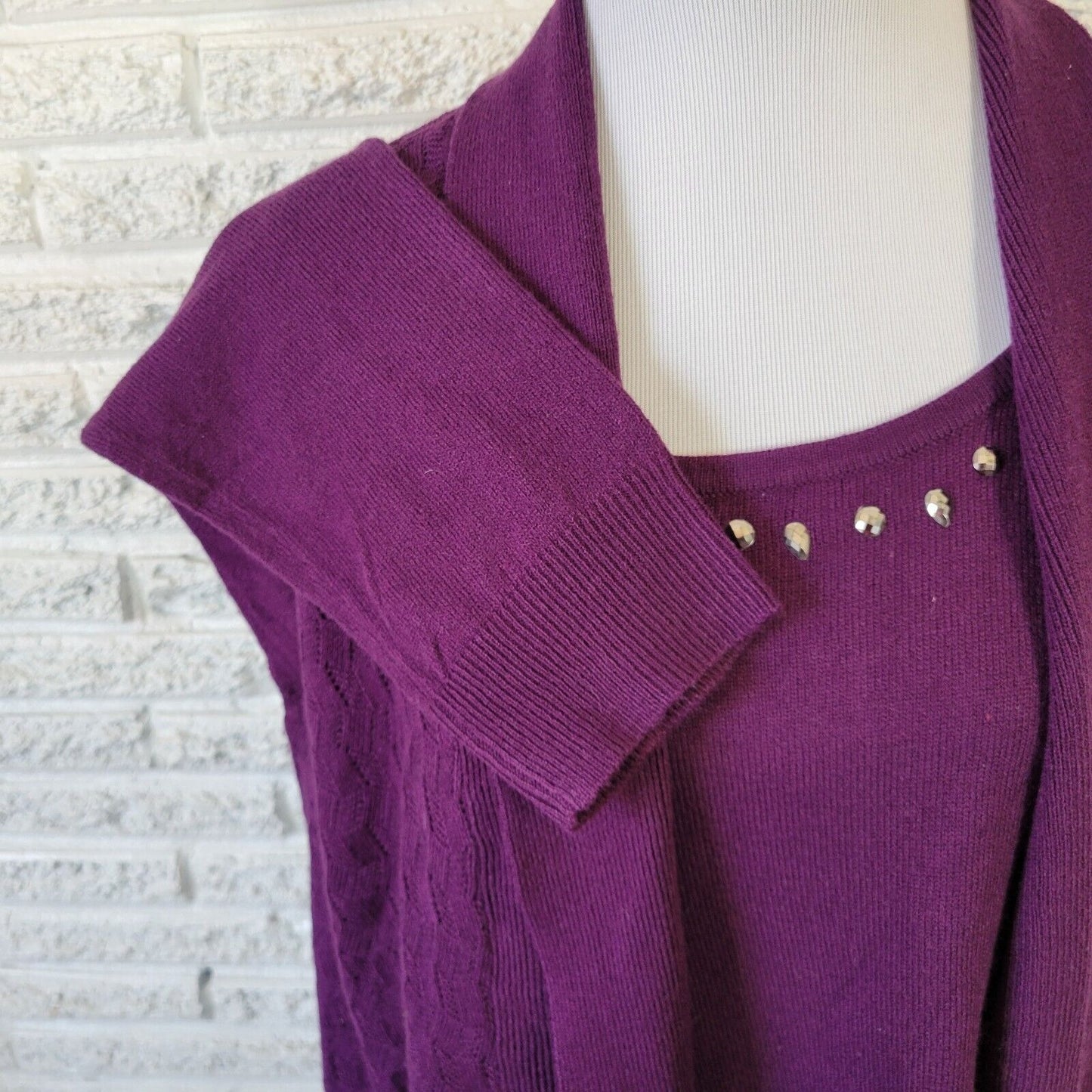 Sag Harbor Womens Sweater 1X Plus Long Sleeve Purple Rhinestones Office Casual