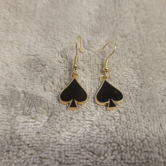 Spades Poker Suit Casino Earrings Hanging Dangle Novelty Fish Hook
