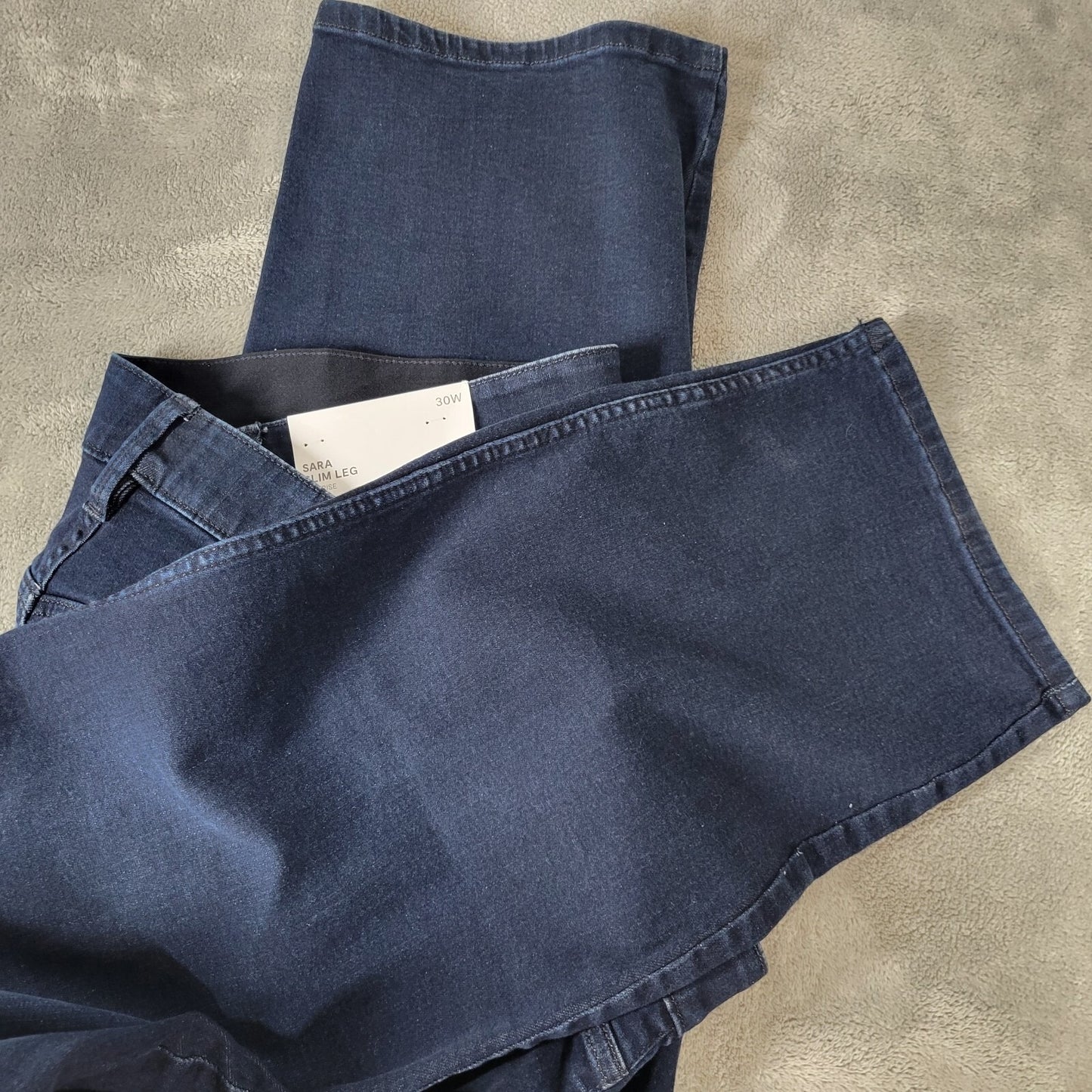 Liz Claiborne Womens Jeans 30W Sara Slim Straight Leg Mid Rise Dark Blue Denim