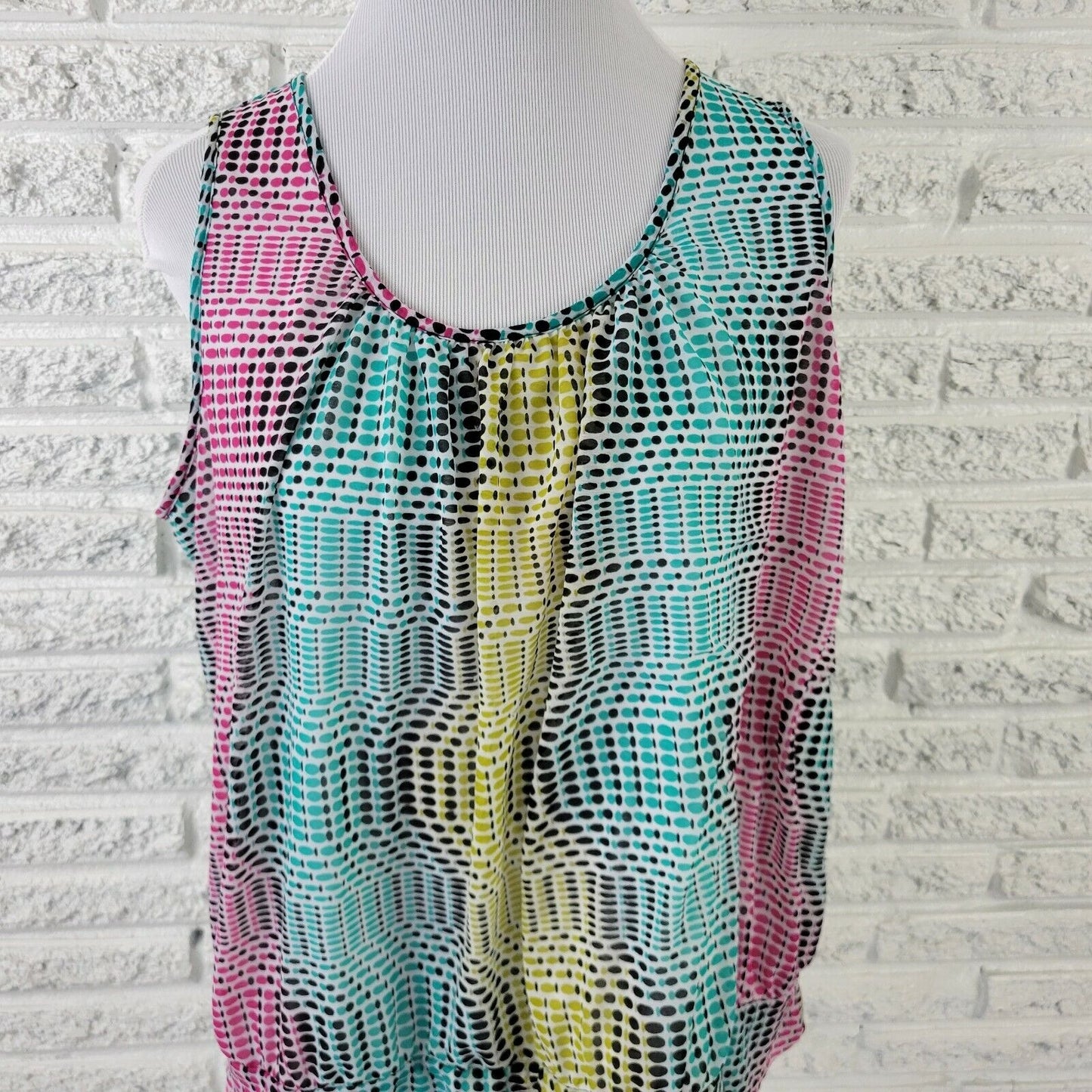 Worthington Womens Top 1X Plus Sleeveless Tank Circle Blue Geometric Pleated