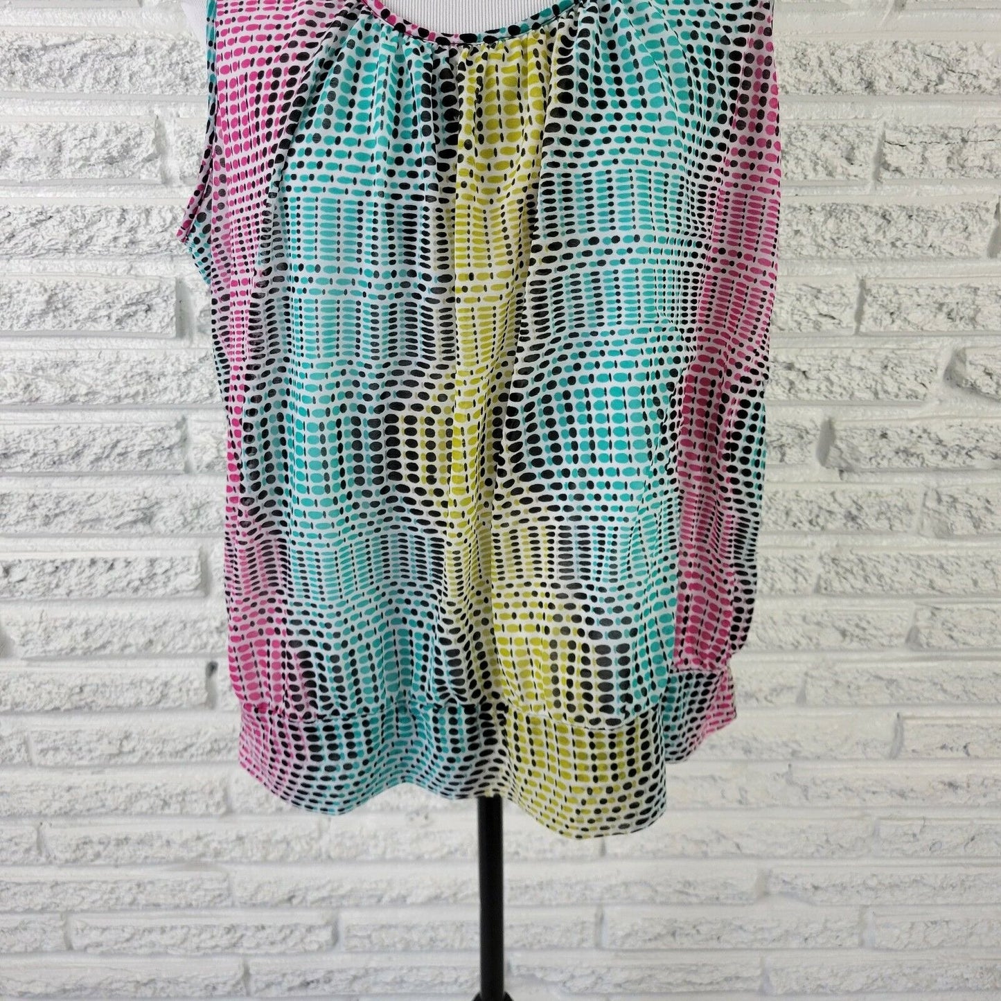 Worthington Womens Top 1X Plus Sleeveless Tank Circle Blue Geometric Pleated