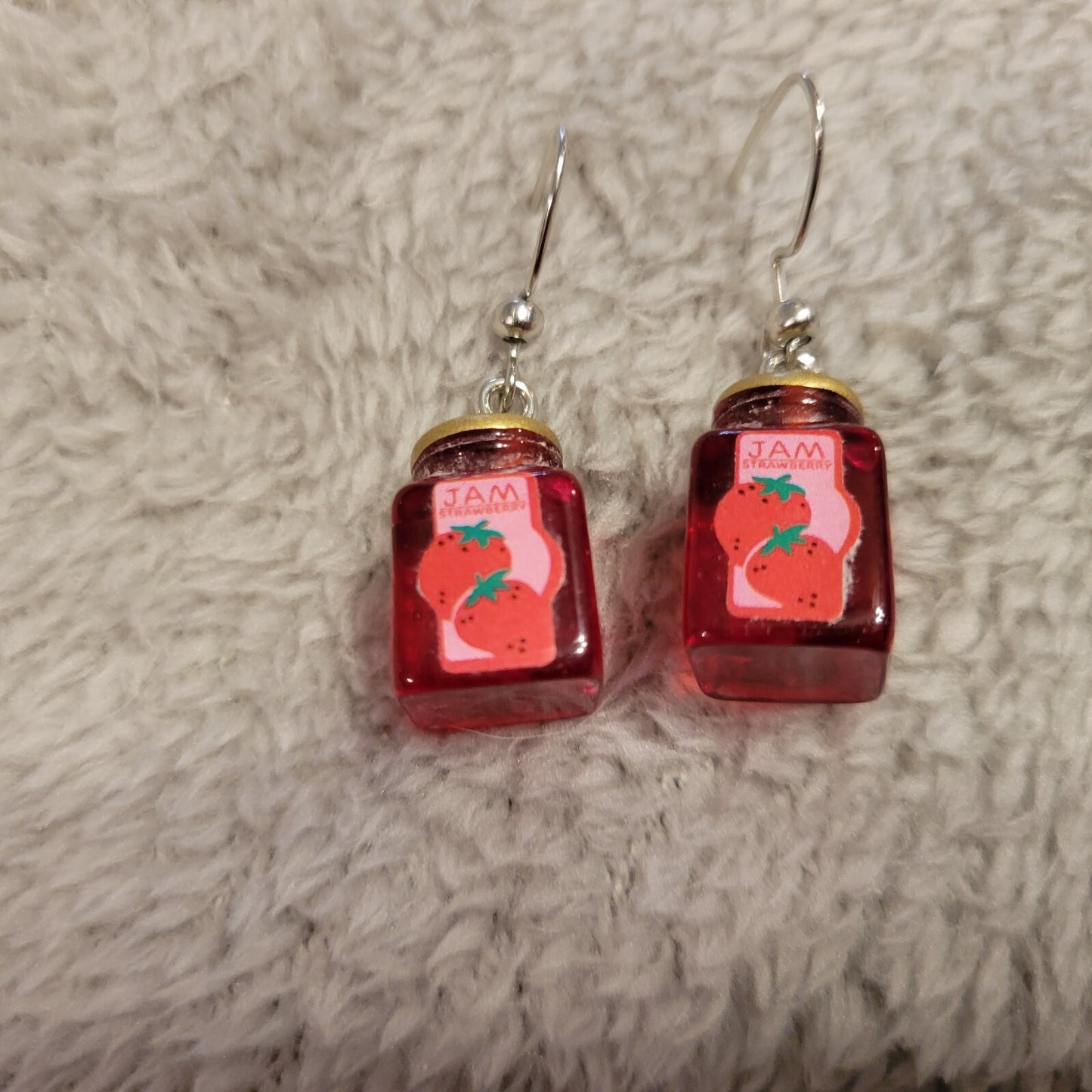 Strawberry Jam Jars 3D Earrings One Pair Hanging Dangle Fish Hook Novelty