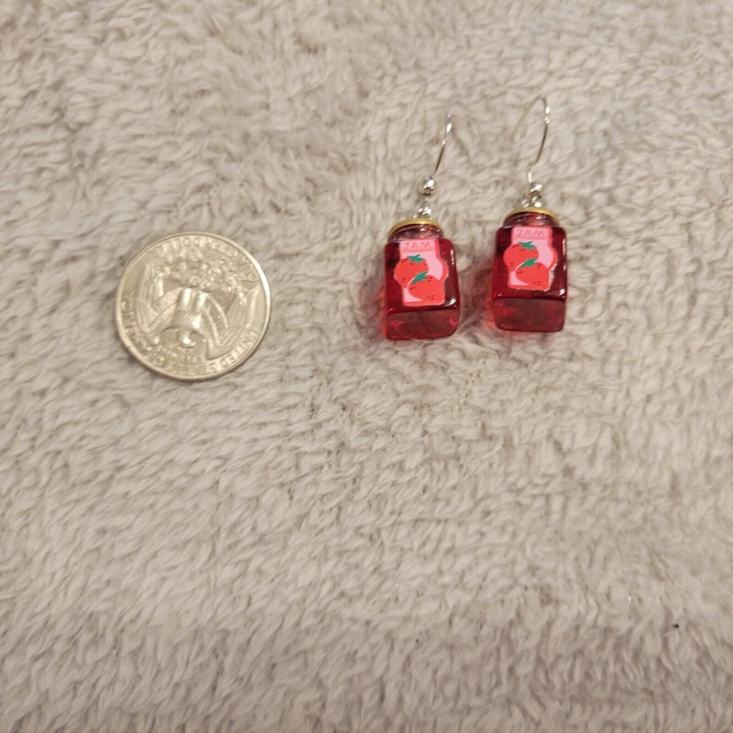 Strawberry Jam Jars 3D Earrings One Pair Hanging Dangle Fish Hook Novelty