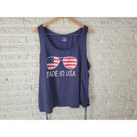 Patriotic Bobbie Brooks Womens Top 3X Plus Tank Blue Sunglasses Summer USA