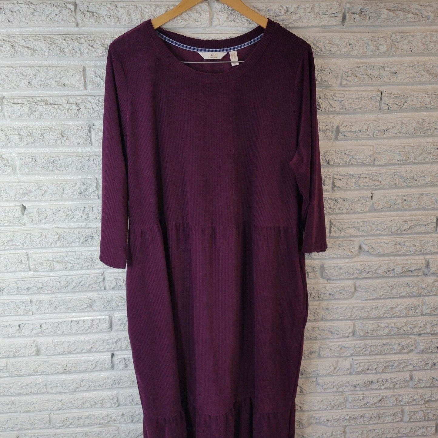 Denim Co QVC Womens Dress 1X Plus Midi Purple Ribbed Pockets Ruffle Poly Blend