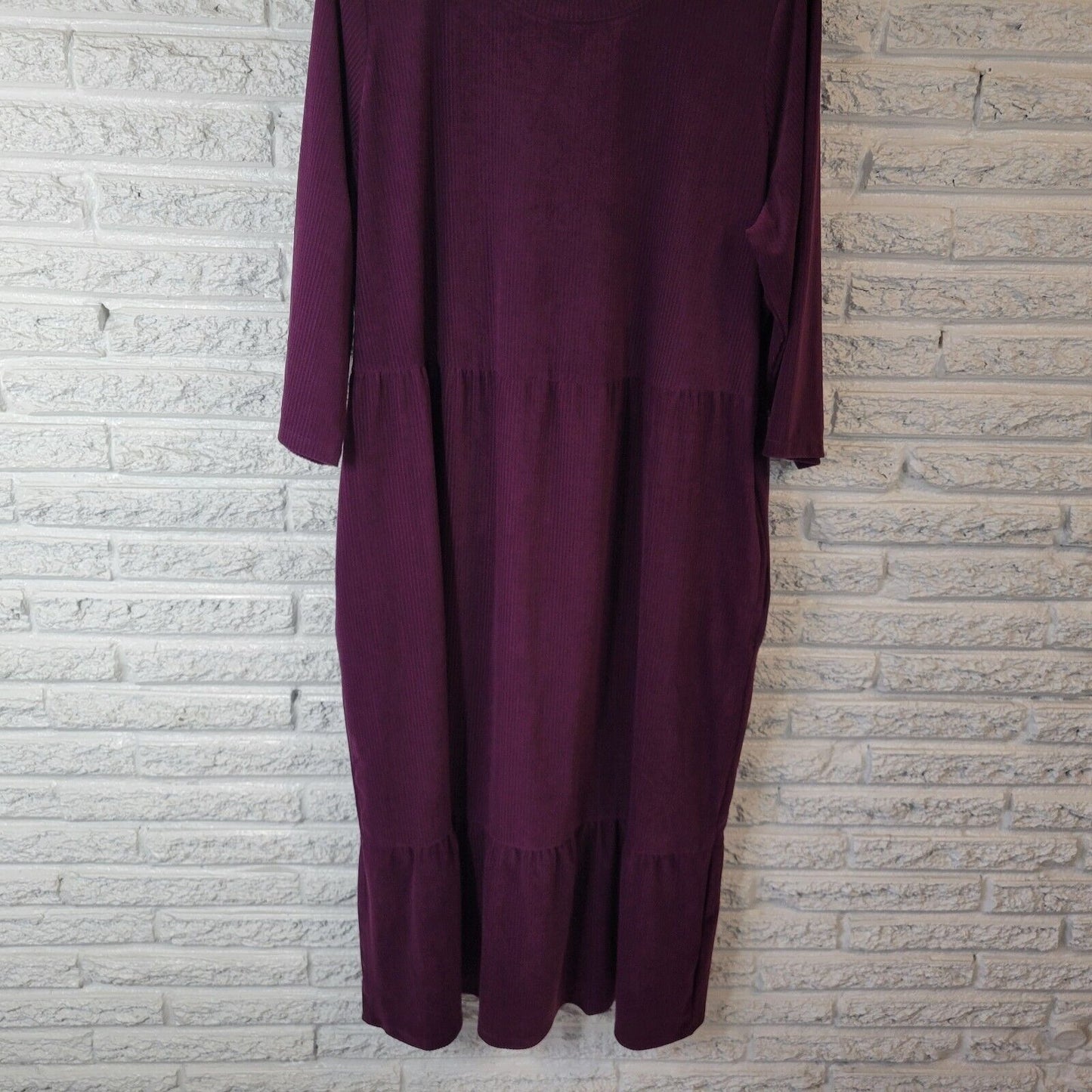 Denim Co QVC Womens Dress 1X Plus Midi Purple Ribbed Pockets Ruffle Poly Blend