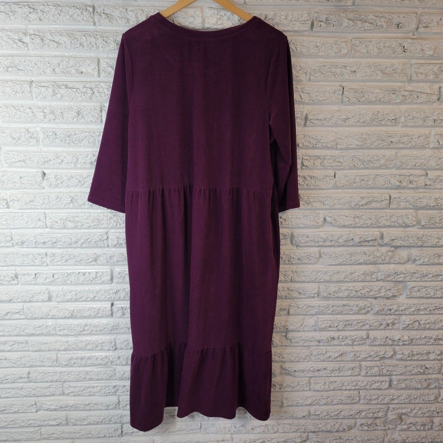 Denim Co QVC Womens Dress 1X Plus Midi Purple Ribbed Pockets Ruffle Poly Blend