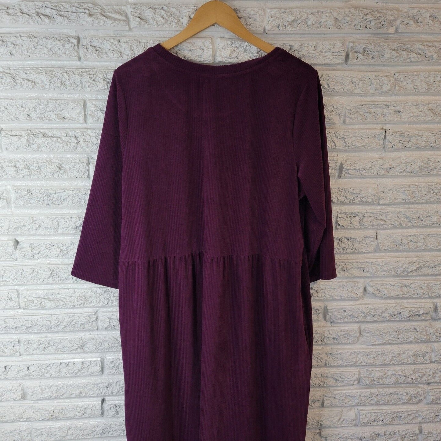Denim Co QVC Womens Dress 1X Plus Midi Purple Ribbed Pockets Ruffle Poly Blend