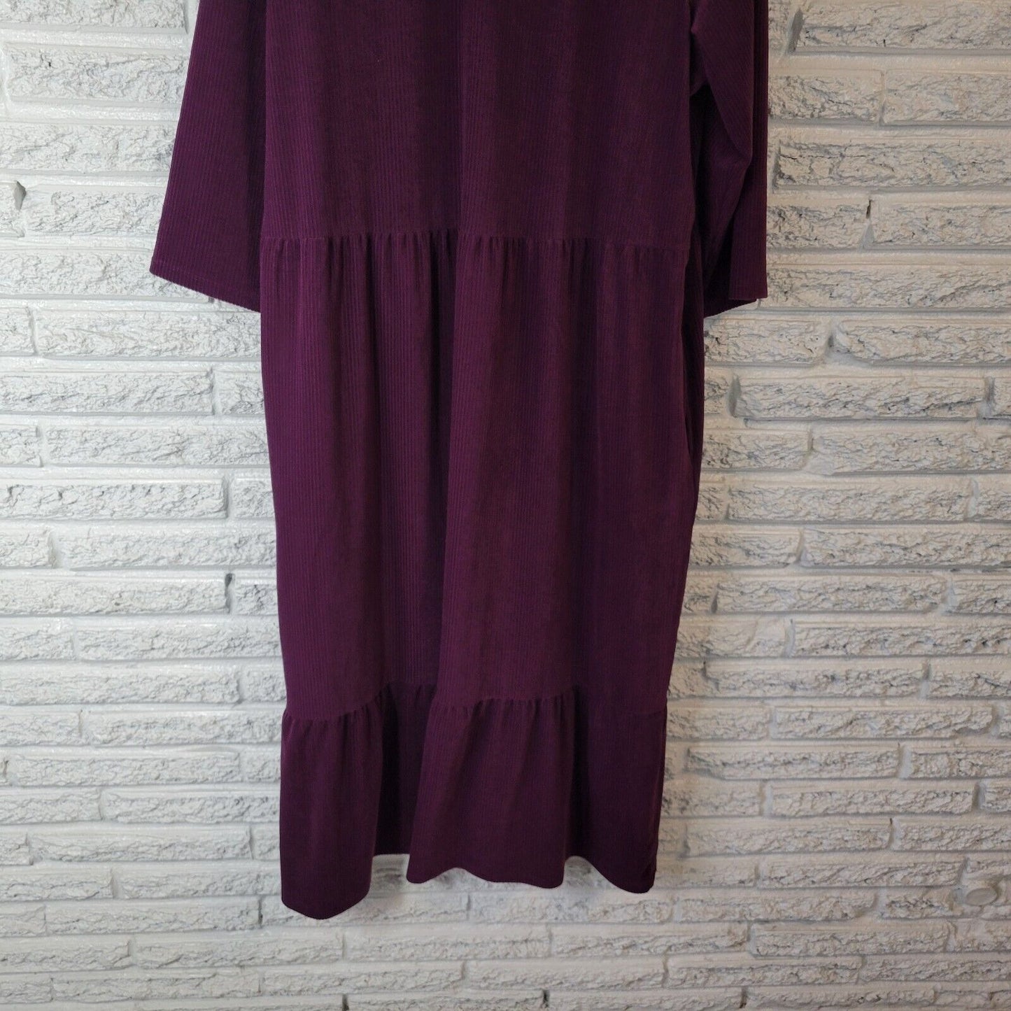 Denim Co QVC Womens Dress 1X Plus Midi Purple Ribbed Pockets Ruffle Poly Blend