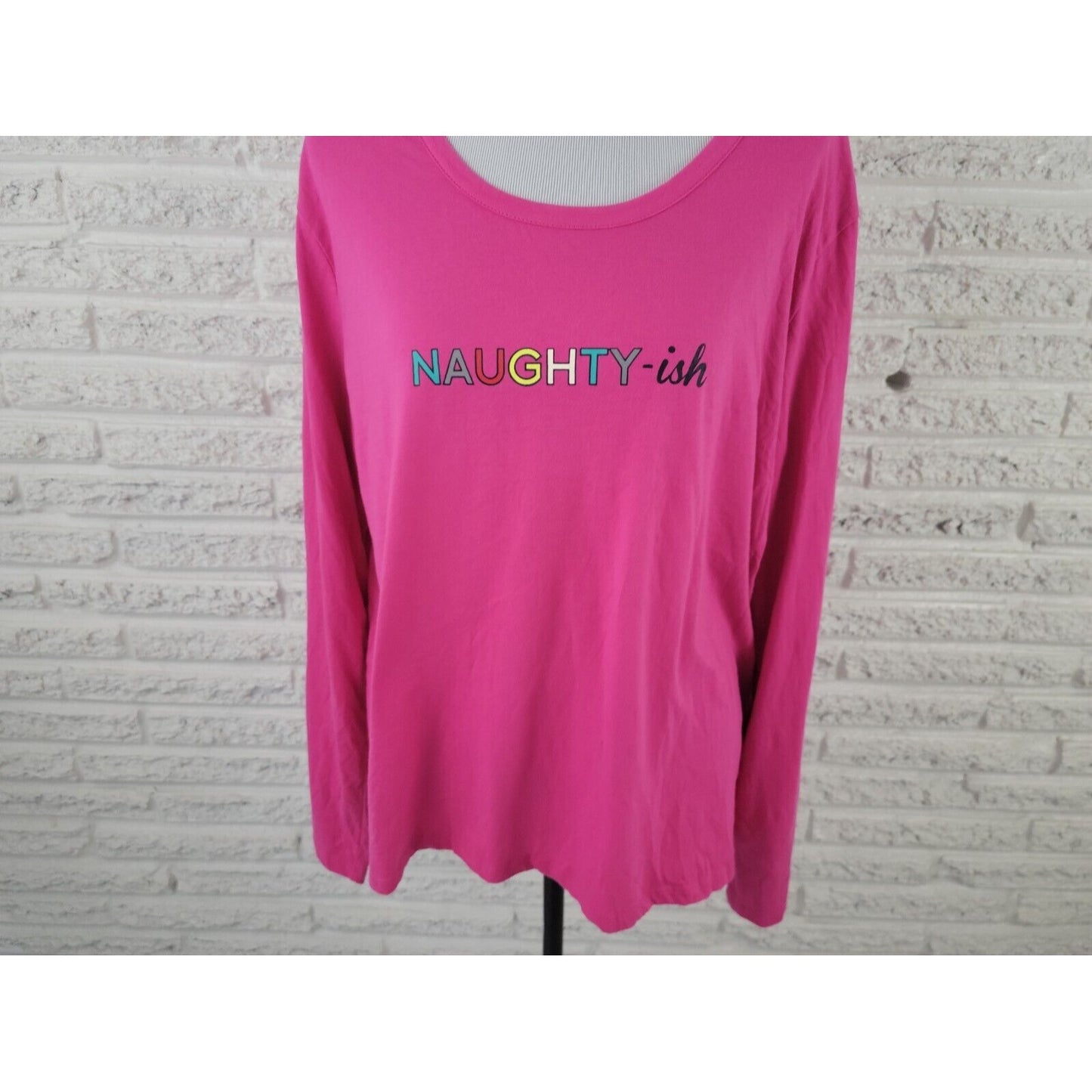 Christmas Women Top XXL Pajama Pullover Naughty Ish Pink Cotton Blend Sleep Chic