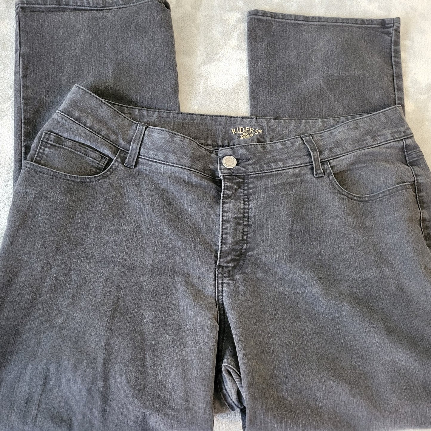 Riders Lee Womens Jeans 20W Plus Straight Leg Muted Black Denim Comfy Zip Fly