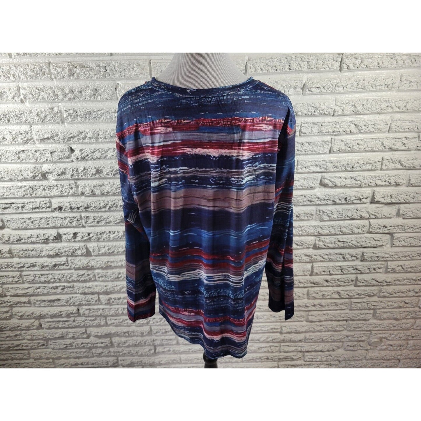 Emery Rose Women Top 1XL Plus Tee Tunic Long Sleeve Blue Watercolor Poly Blend