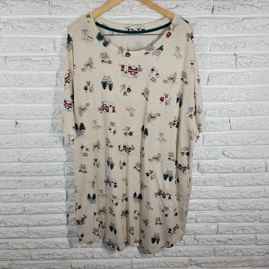 Secret Treasures Womens Pajama Top 2X 3X Plus Gown Lets Go Glamping Red Green