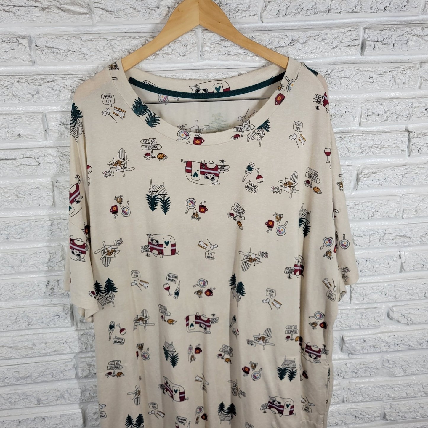 Secret Treasures Womens Pajama Top 2X 3X Plus Gown Lets Go Glamping Red Green