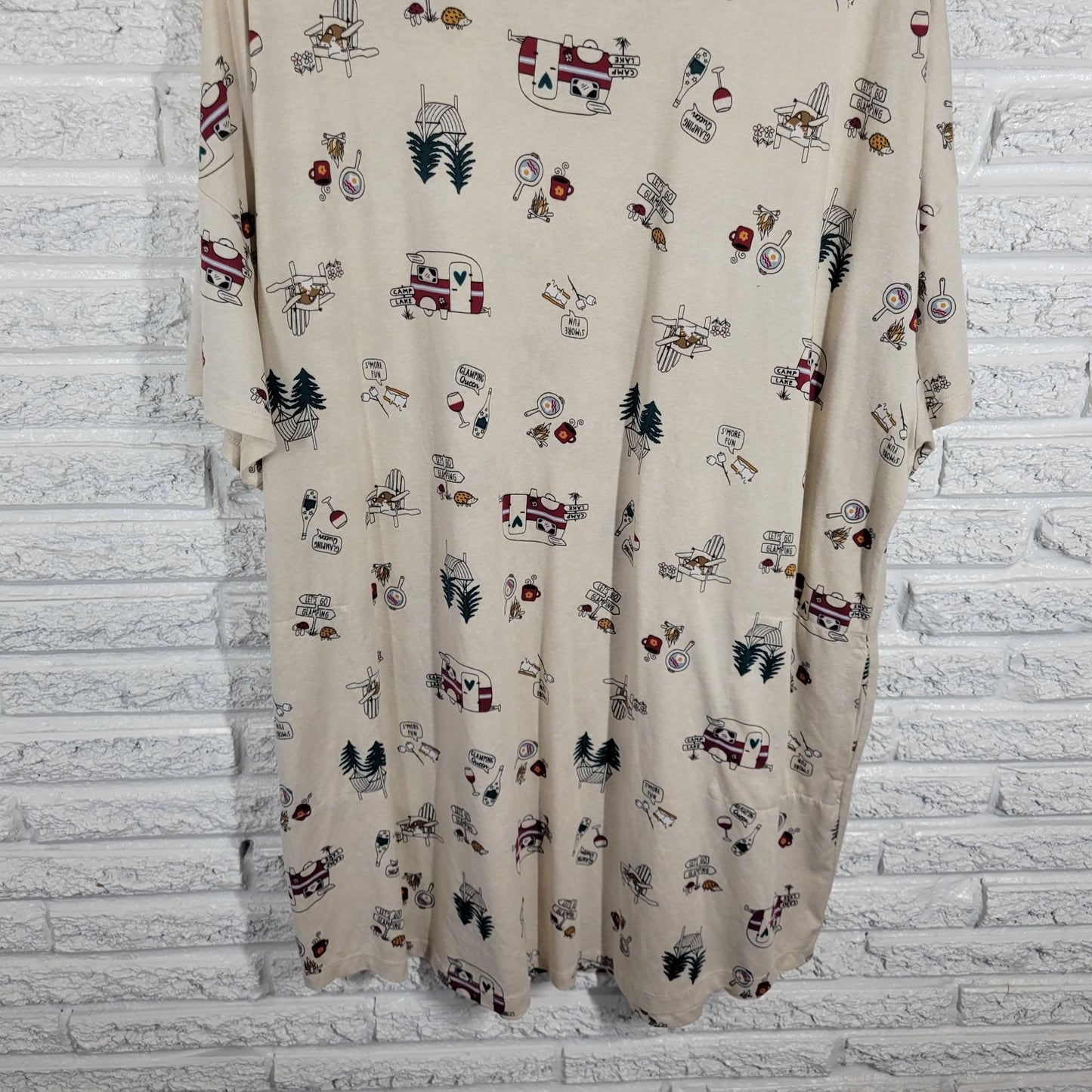 Secret Treasures Womens Pajama Top 2X 3X Plus Gown Lets Go Glamping Red Green