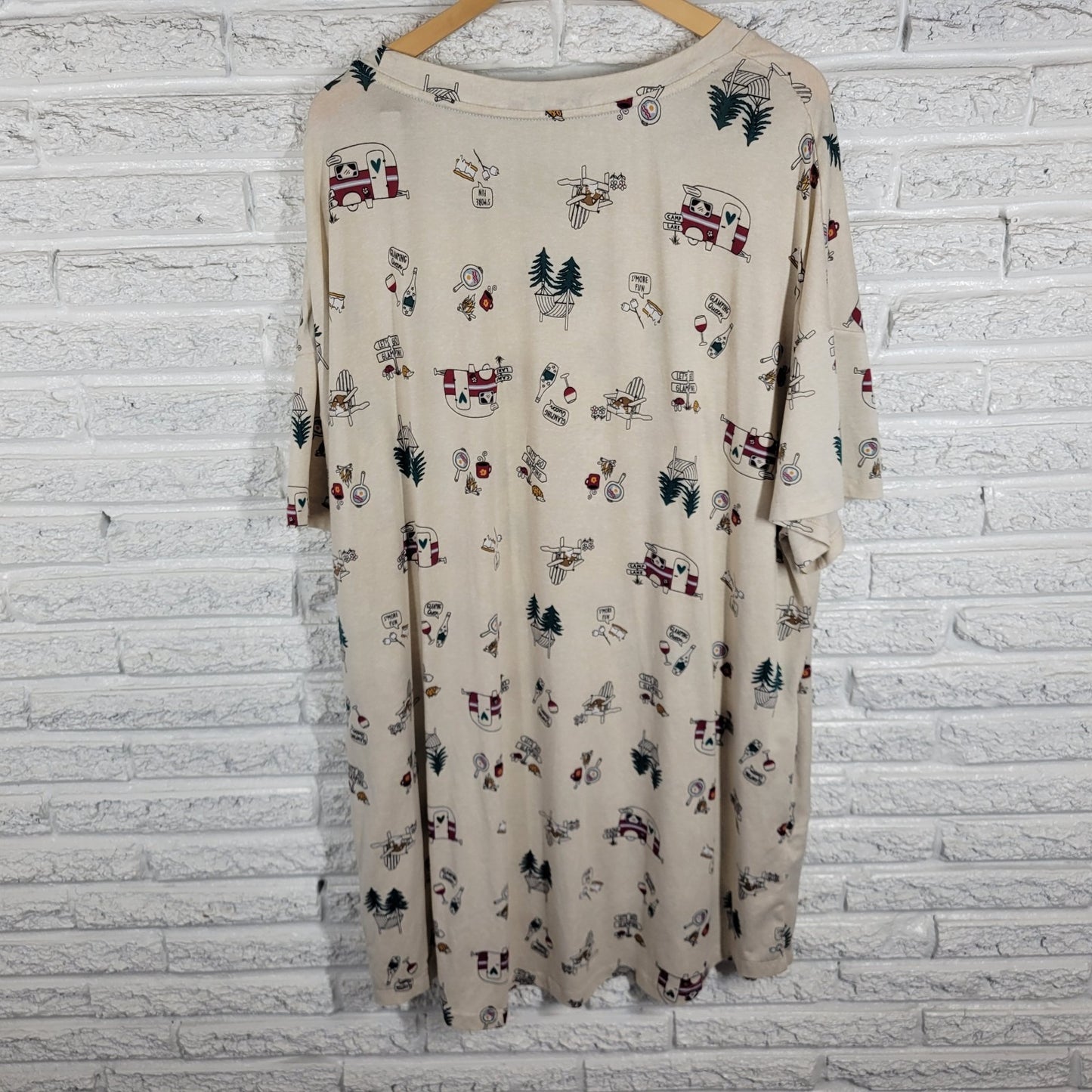 Secret Treasures Womens Pajama Top 2X 3X Plus Gown Lets Go Glamping Red Green